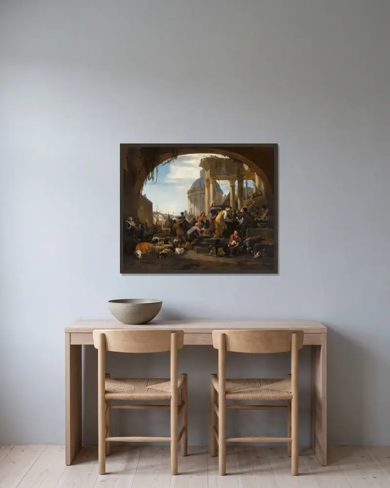 Die Berufung des heiligen Matthäus, 1657 von Nicolaes Pietersz. Berchem gerahmt an einer Wand