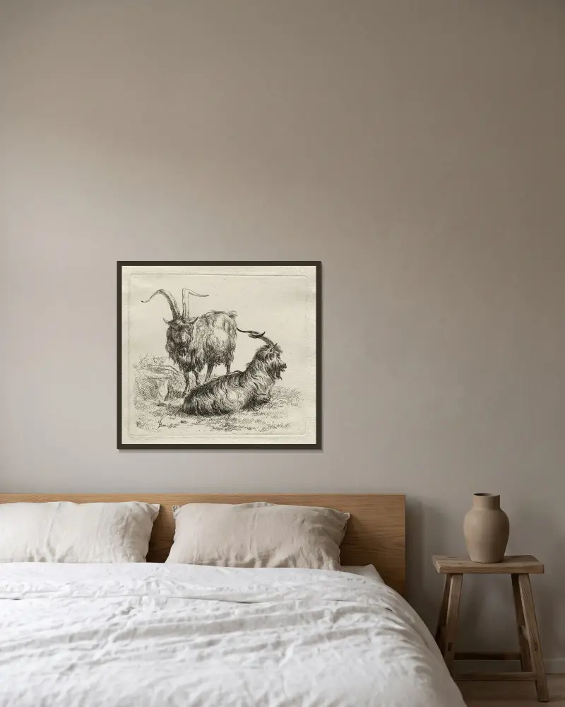 Två getter av Nicolaes Pietersz. Berchem inramad på en vägg