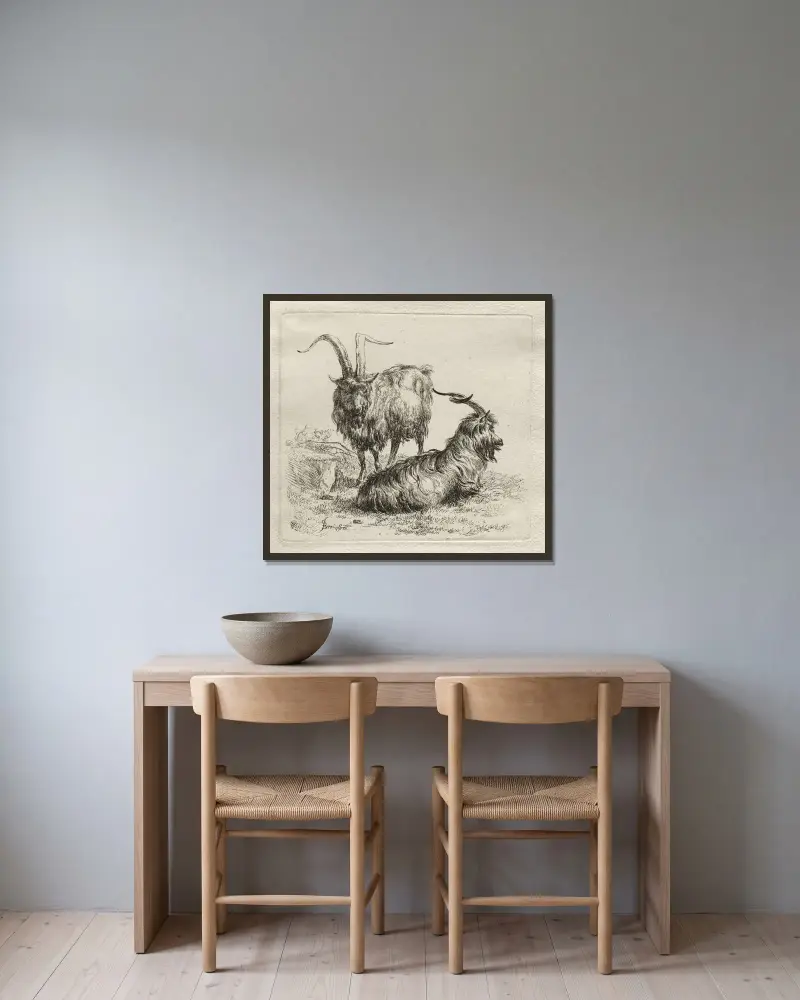 Två getter av Nicolaes Pietersz. Berchem inramad på en vägg
