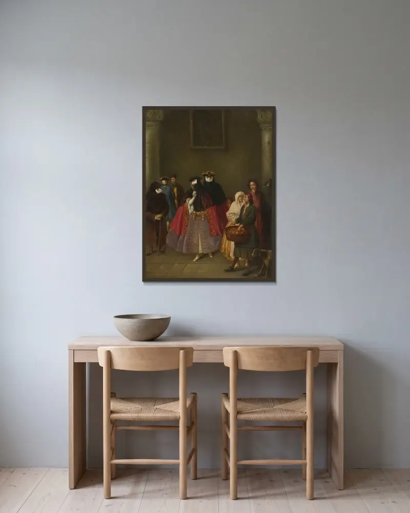 Meeting of the Dominoes av Pietro Longhi inramad på en vägg