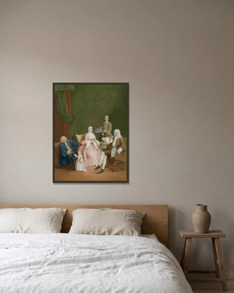 Portrait of a Venetian Family with a Manservant Serving Coffee av Pietro Longhi inramad på en vägg