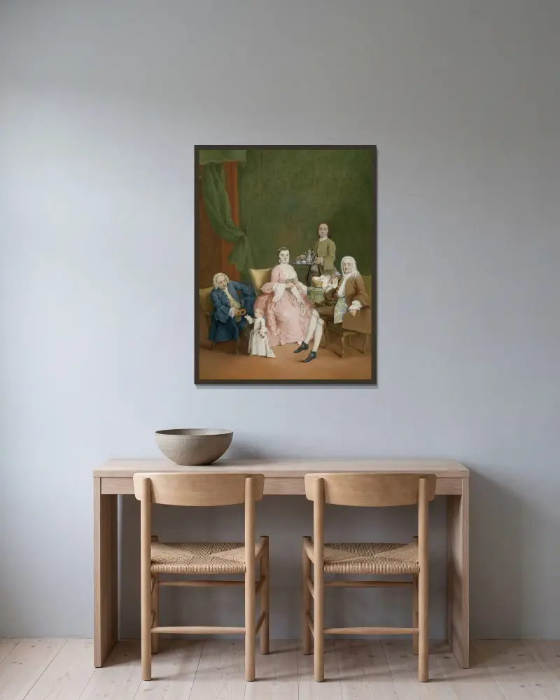 Portrait of a Venetian Family with a Manservant Serving Coffee av Pietro Longhi inramad på en vägg