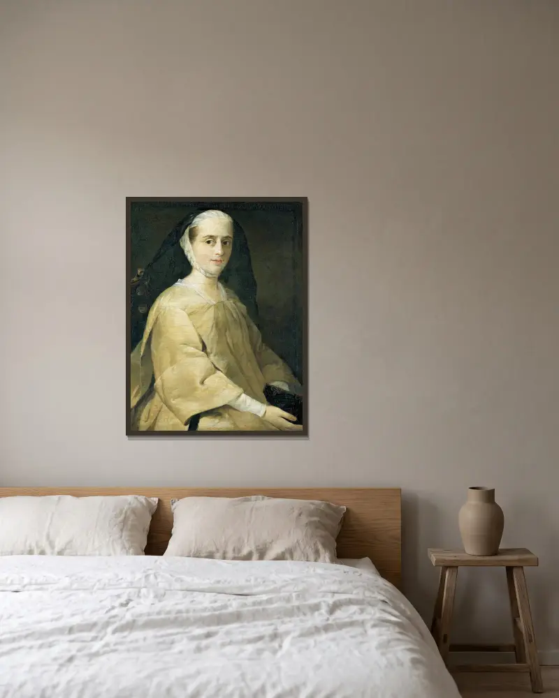 Portrait of Marchesa Concina di Udine av Pietro Longhi inramad på en vägg