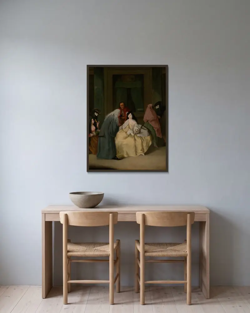 The Meeting av Pietro Longhi inramad på en vägg