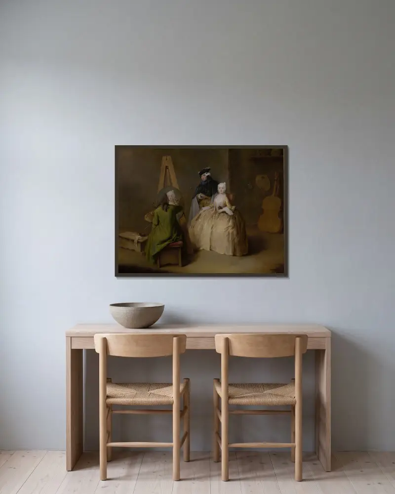 The Painter in His Studio av Pietro Longhi inramad på en vägg