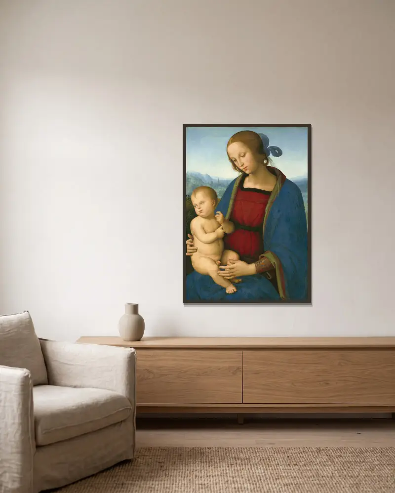 Madonna and Child, 1500 – nr 2 av Pietro Perugino inramad på en vägg