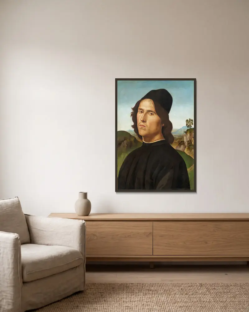 Portrait of Lorenzo di Cred av Pietro Perugino inramad på en vägg