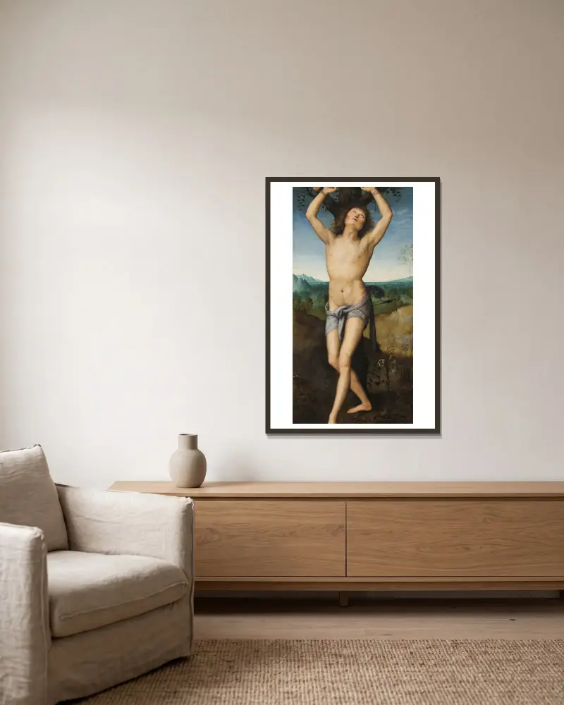 Heiliger Sebastian von Pietro Perugino gerahmt an einer Wand
