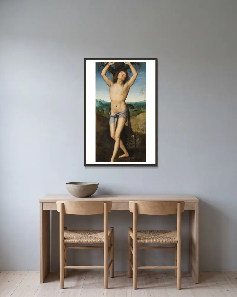 Heiliger Sebastian von Pietro Perugino gerahmt an einer Wand