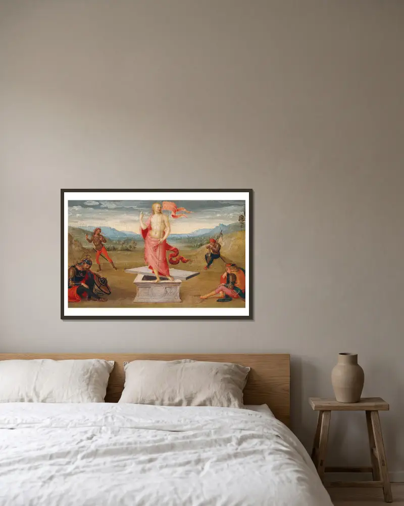 Die Auferstehung von Pietro Perugino gerahmt an einer Wand