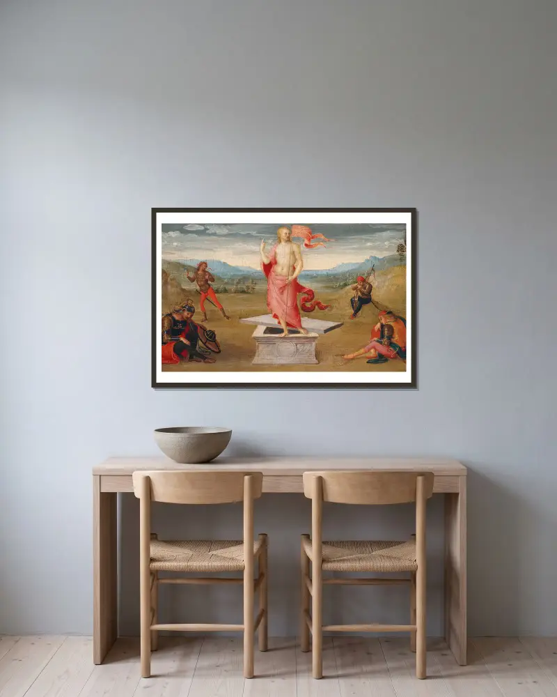 Die Auferstehung von Pietro Perugino gerahmt an einer Wand