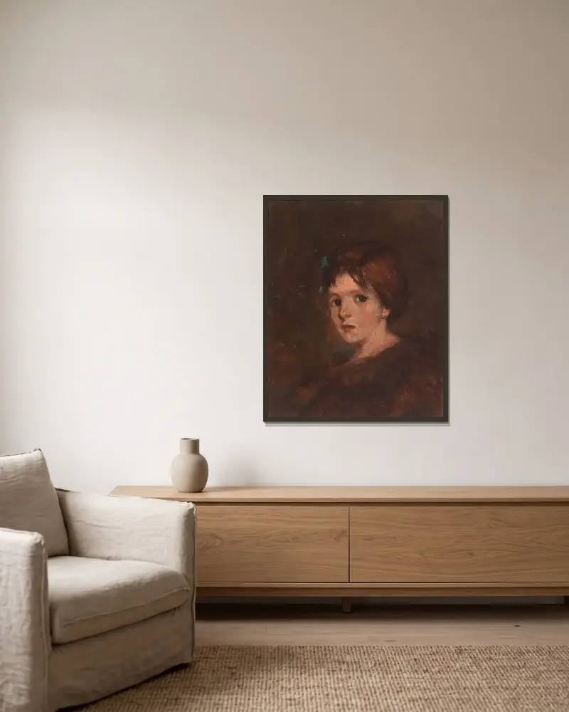 Kind in Braun von Alice Pike Barney gerahmt an einer Wand