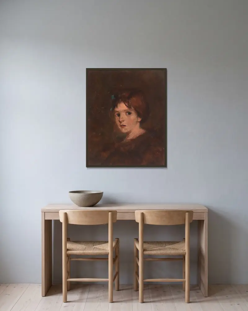 Kind in Braun von Alice Pike Barney gerahmt an einer Wand