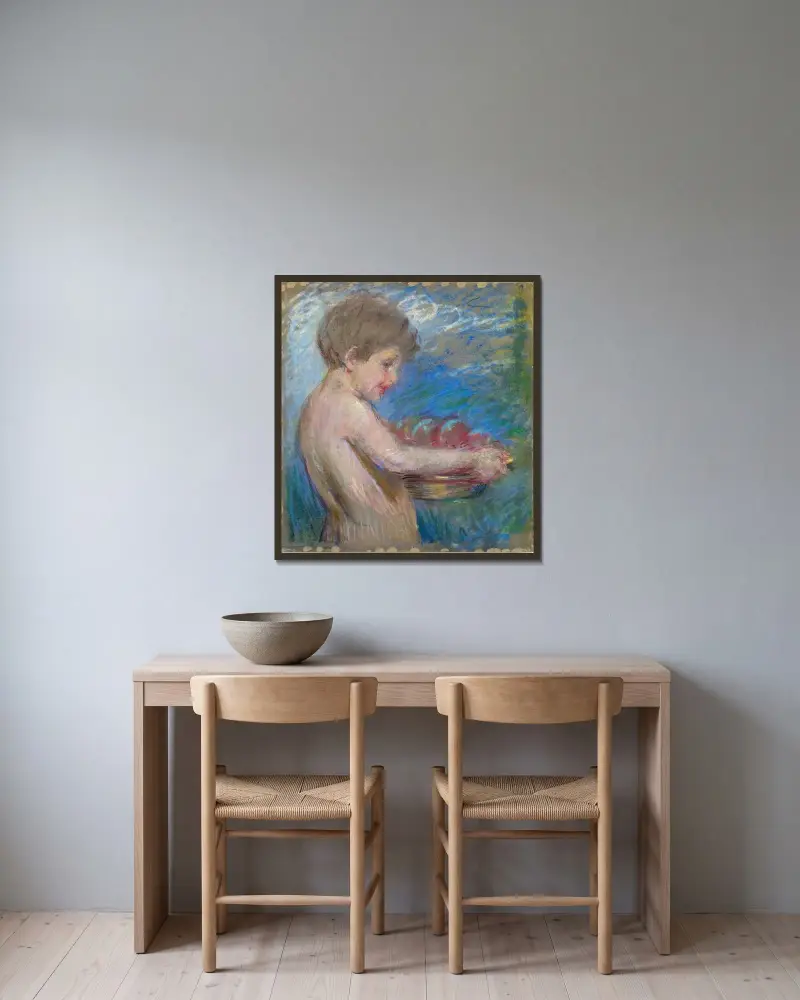 Barn med frukt av Alice Pike Barney inramad på en vägg