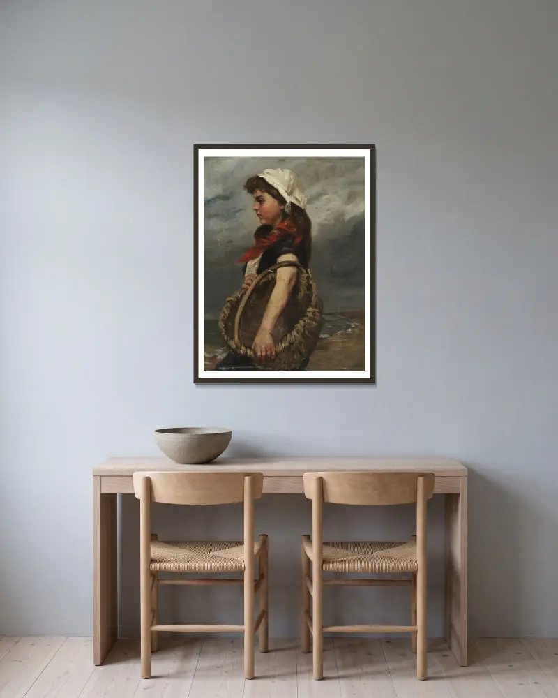 Girl with Basket av Alice Pike Barney inramad på en vägg