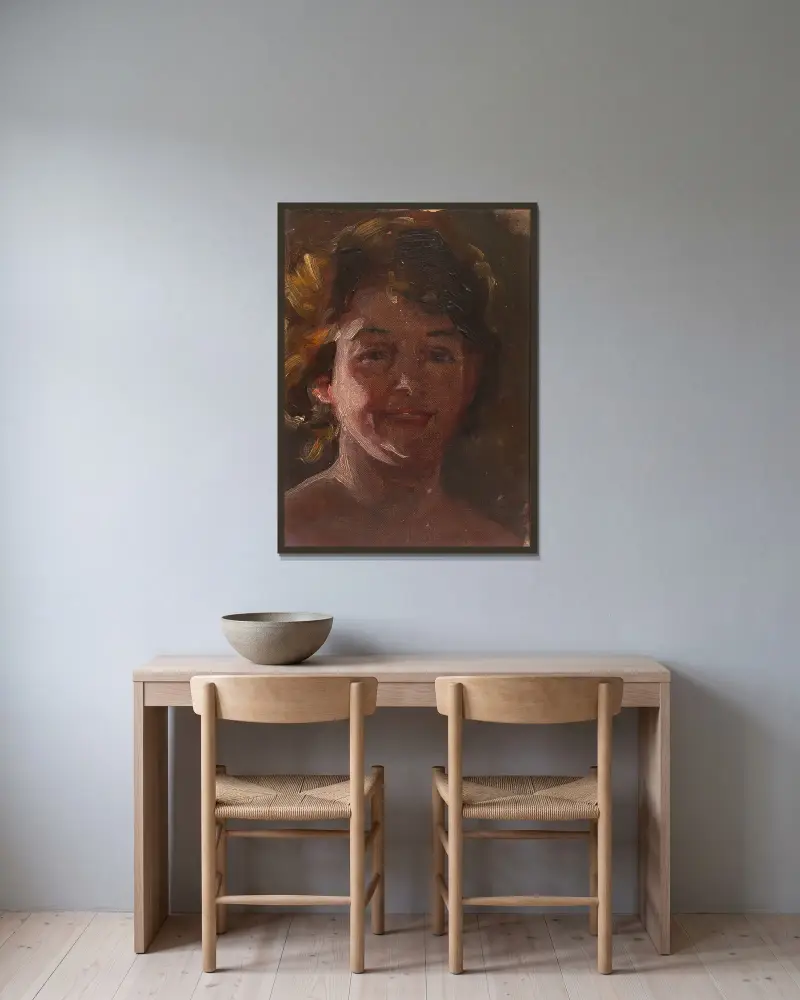 Konstnärens huvud av Alice Pike Barney inramad på en vägg