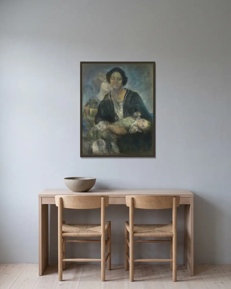 Italiensk kvinna med barn av Alice Pike Barney inramad på en vägg