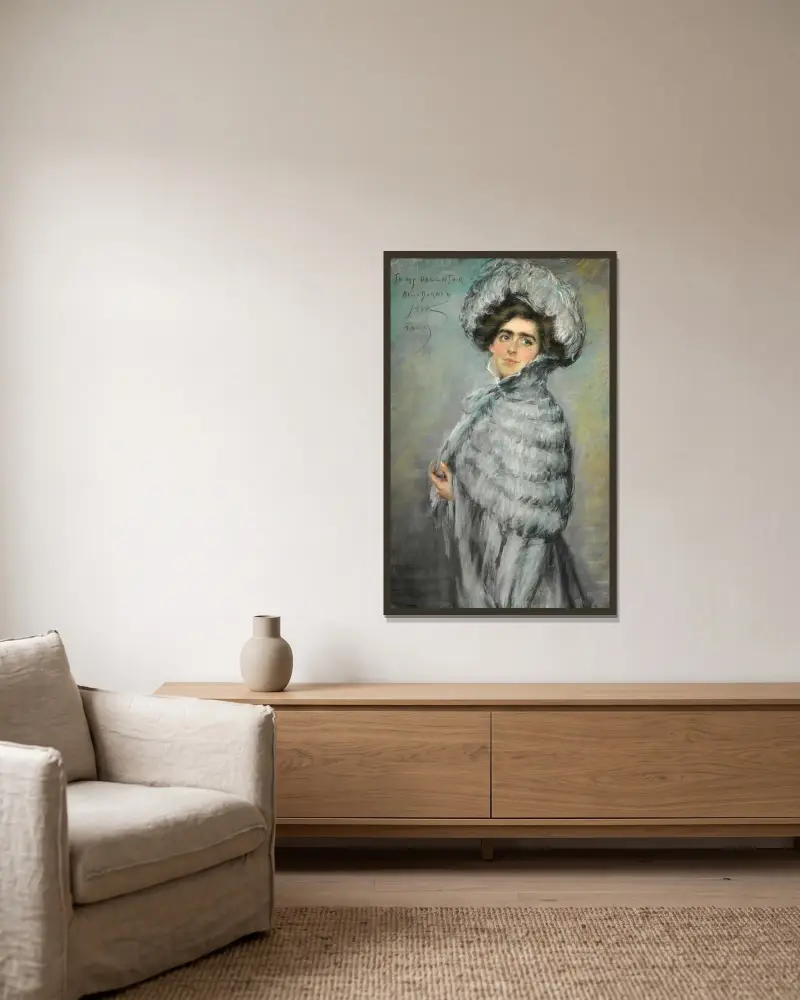 Laura Alice in Grey av Alice Pike Barney inramad på en vägg
