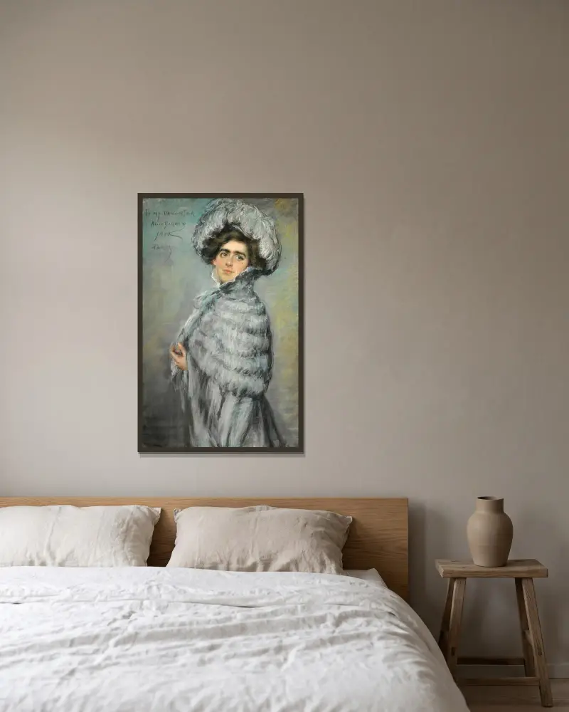 Laura Alice in Grey av Alice Pike Barney inramad på en vägg