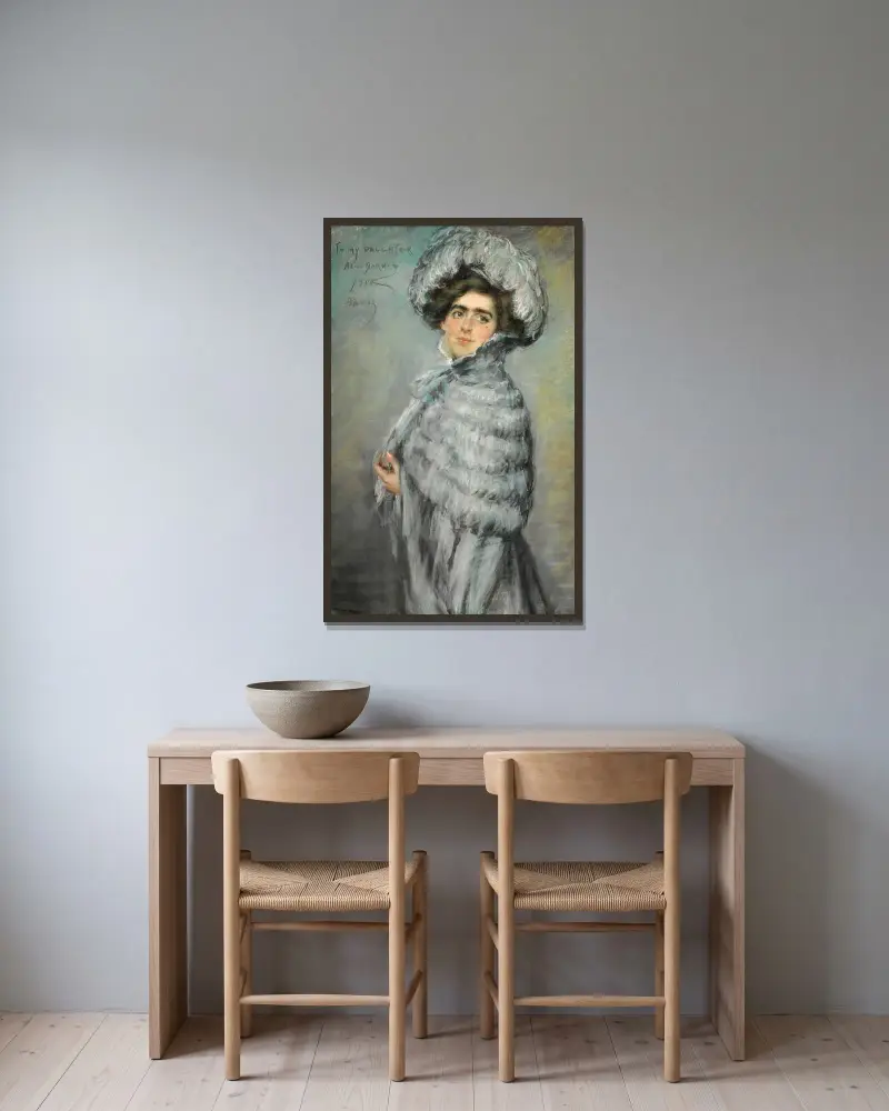 Laura Alice in Grey av Alice Pike Barney inramad på en vägg