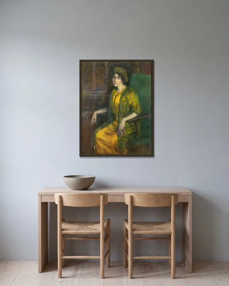 Laura Dreyfus Barney av Alice Pike Barney inramad på en vägg