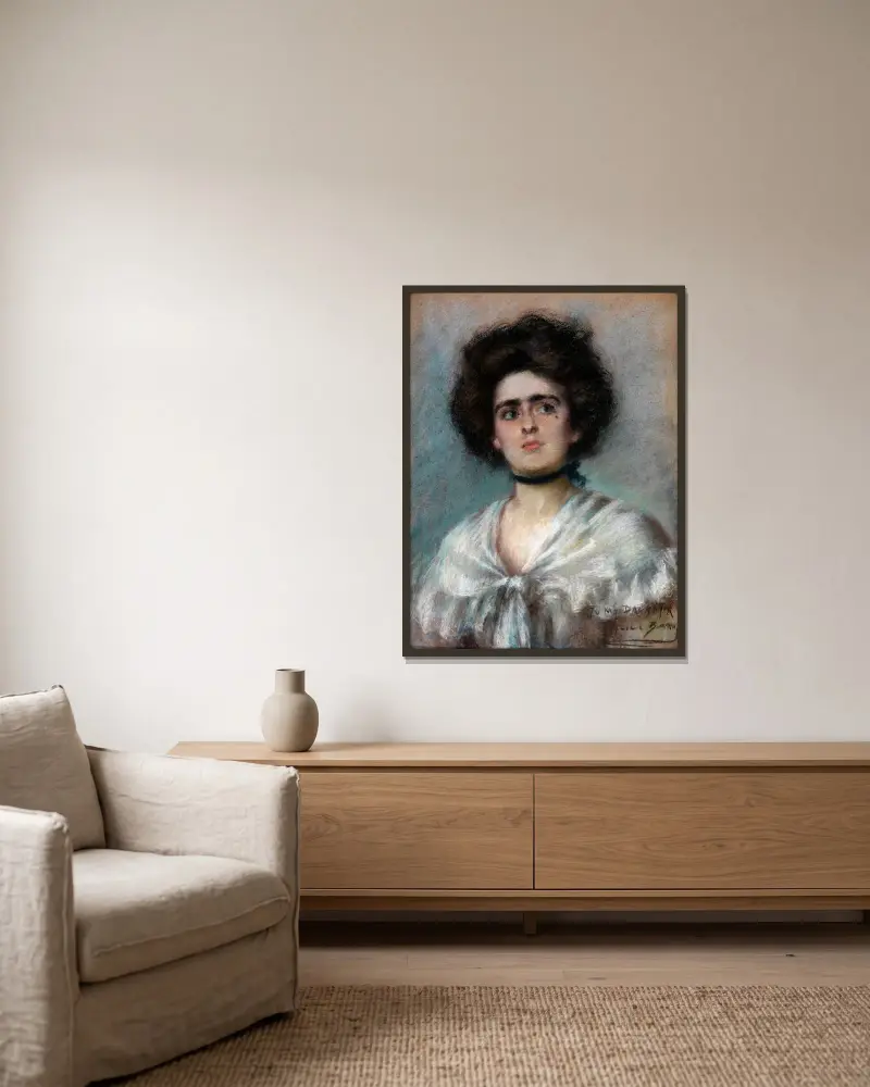 Laura in Fichu av Alice Pike Barney inramad på en vägg