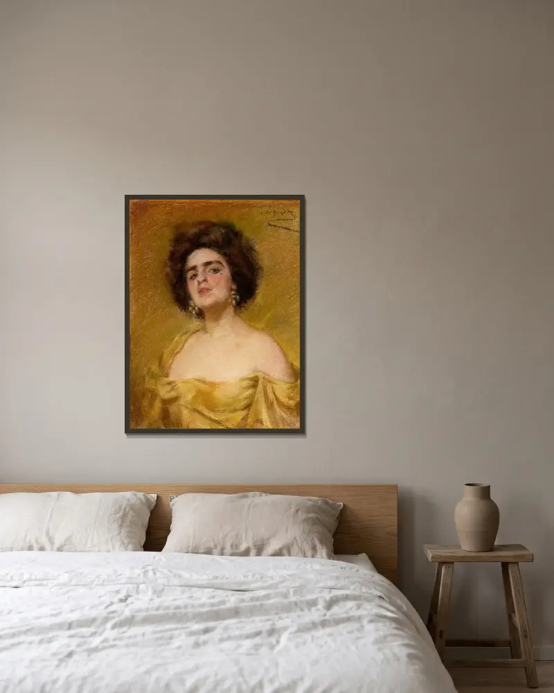 Laura In Yellow av Alice Pike Barney inramad på en vägg