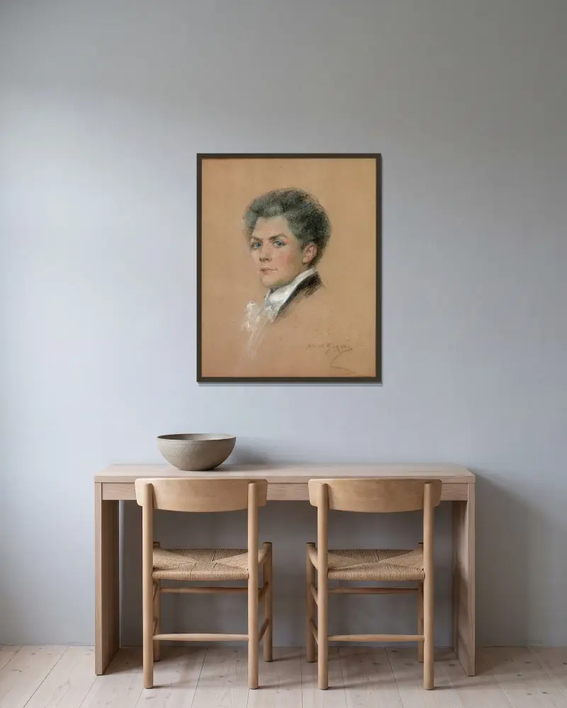 Marie Huet målaren av Alice Pike Barney inramad på en vägg