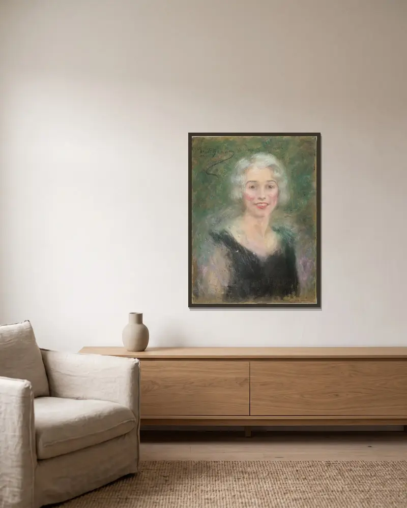 Mrs. Leslie Carter av Alice Pike Barney inramad på en vägg