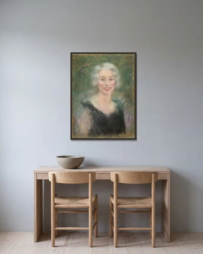 Mrs. Leslie Carter av Alice Pike Barney inramad på en vägg