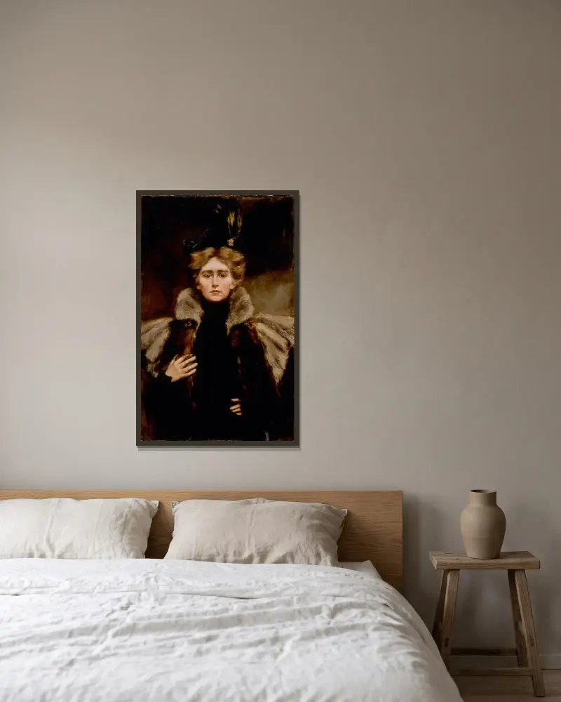 Natalie i pälsrock av Alice Pike Barney inramad på en vägg