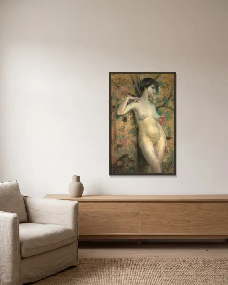 Akt vor einem Wandschirm von Alice Pike Barney gerahmt an einer Wand
