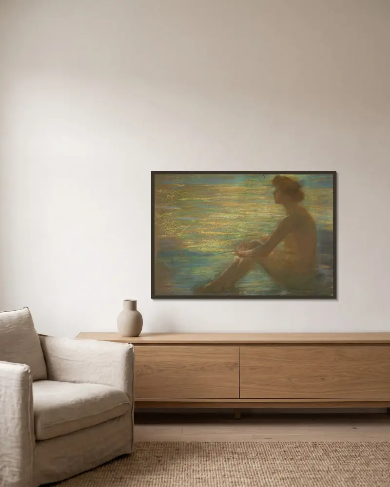 Naken mot havet av Alice Pike Barney inramad på en vägg