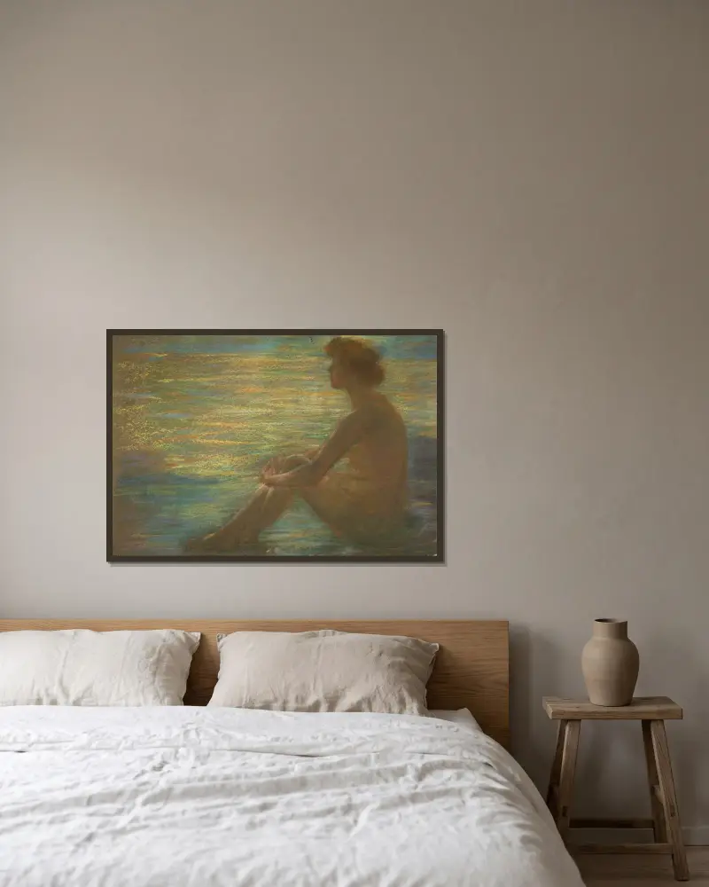 Naken mot havet av Alice Pike Barney inramad på en vägg