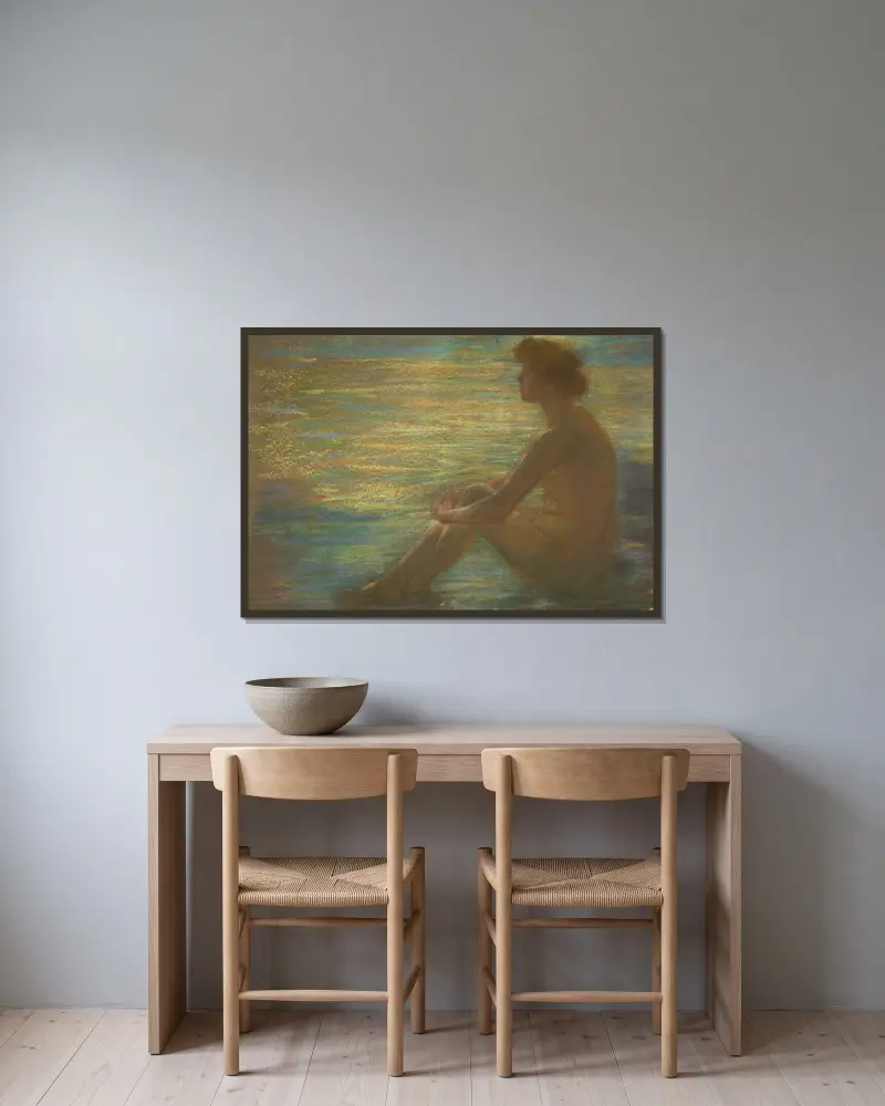 Naken mot havet av Alice Pike Barney inramad på en vägg