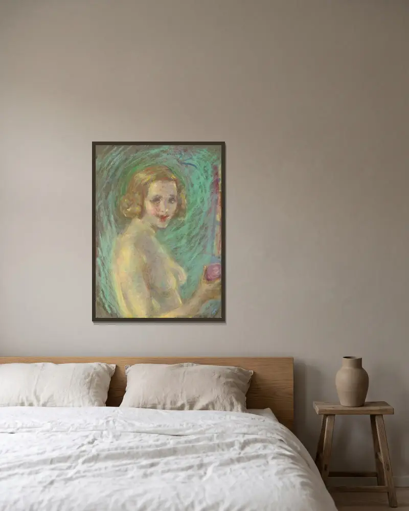 Akt med frukt av Alice Pike Barney inramad på en vägg