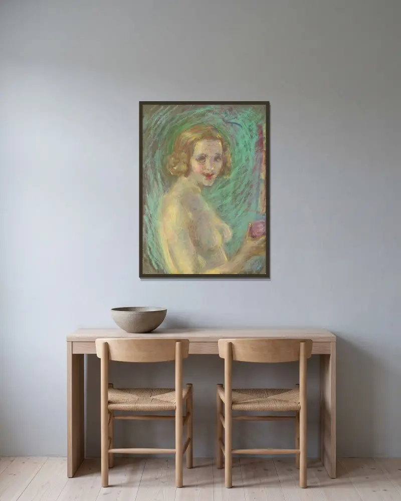 Akt med frukt av Alice Pike Barney inramad på en vägg