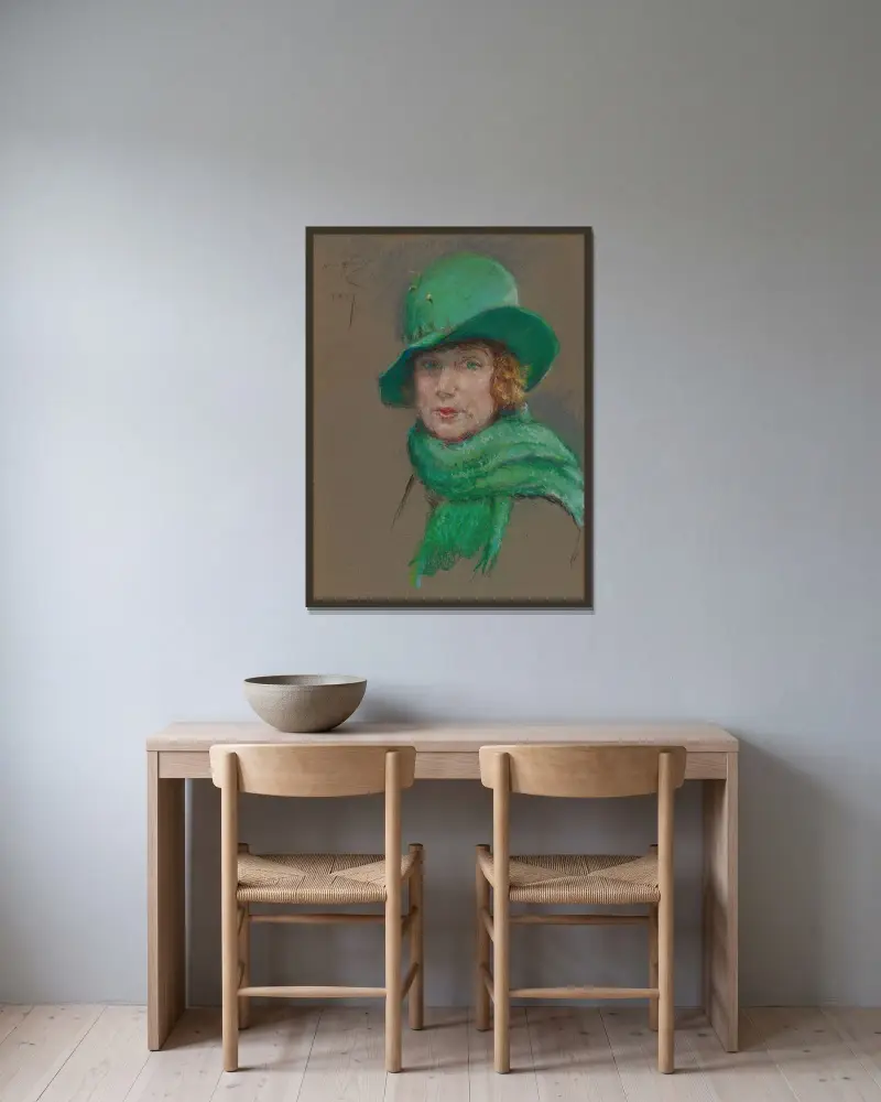 Odette Tyler Shepherd av Alice Pike Barney inramad på en vägg