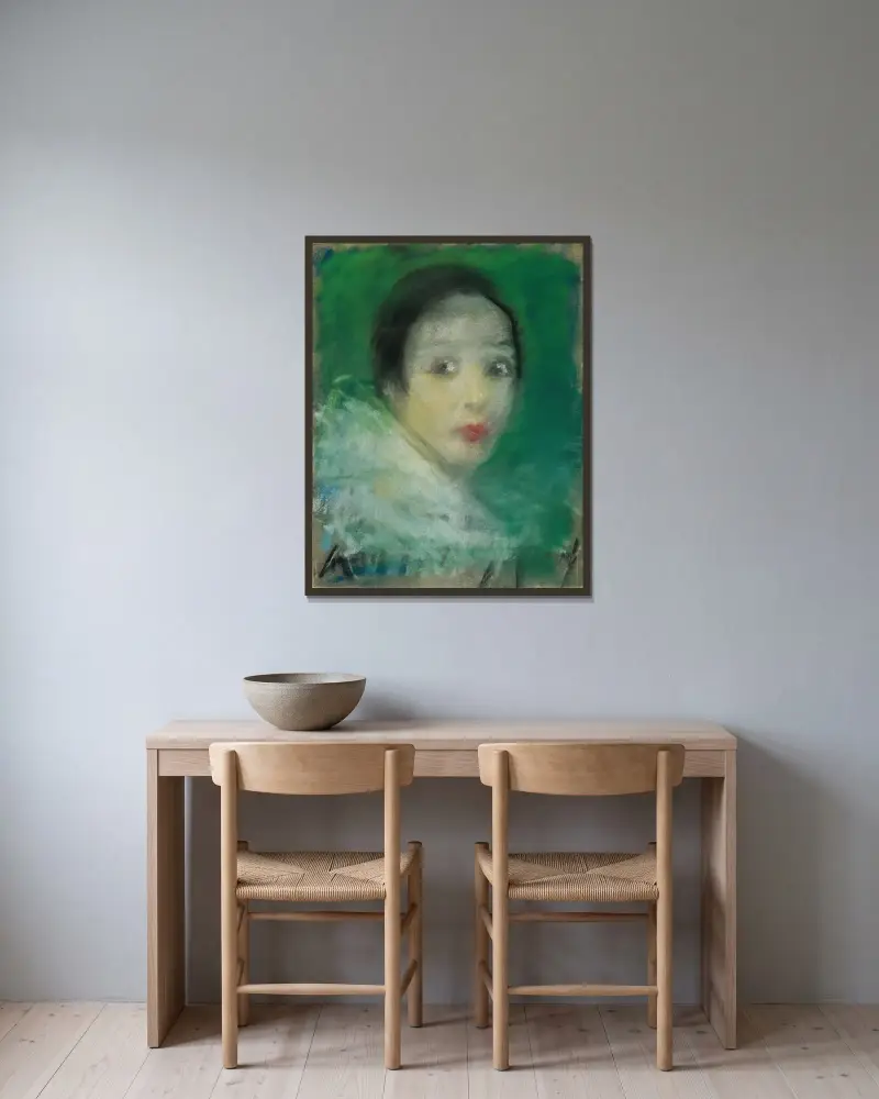 Pierette av Alice Pike Barney inramad på en vägg