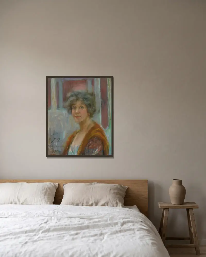 Självporträtt 1924 av Alice Pike Barney inramad på en vägg