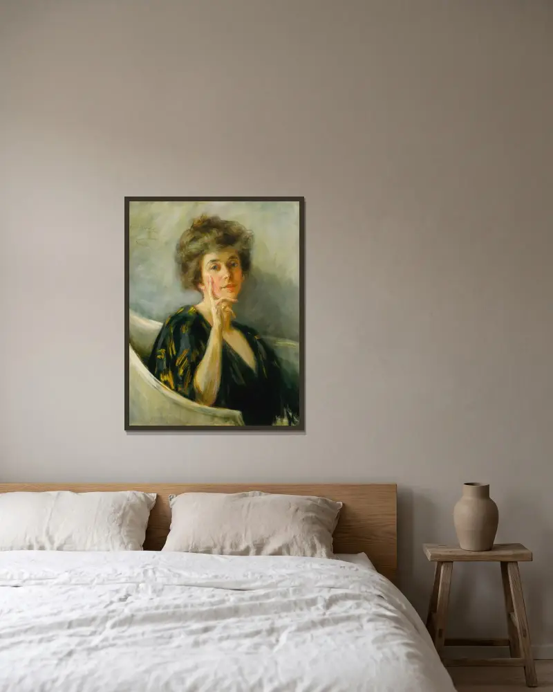 Självporträtt i vila av Alice Pike Barney inramad på en vägg