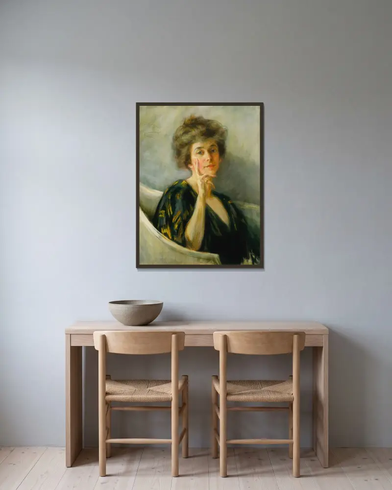 Självporträtt i vila av Alice Pike Barney inramad på en vägg