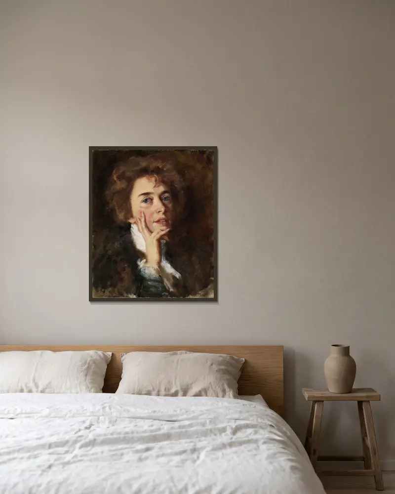 Självporträtt med krås av Alice Pike Barney inramad på en vägg