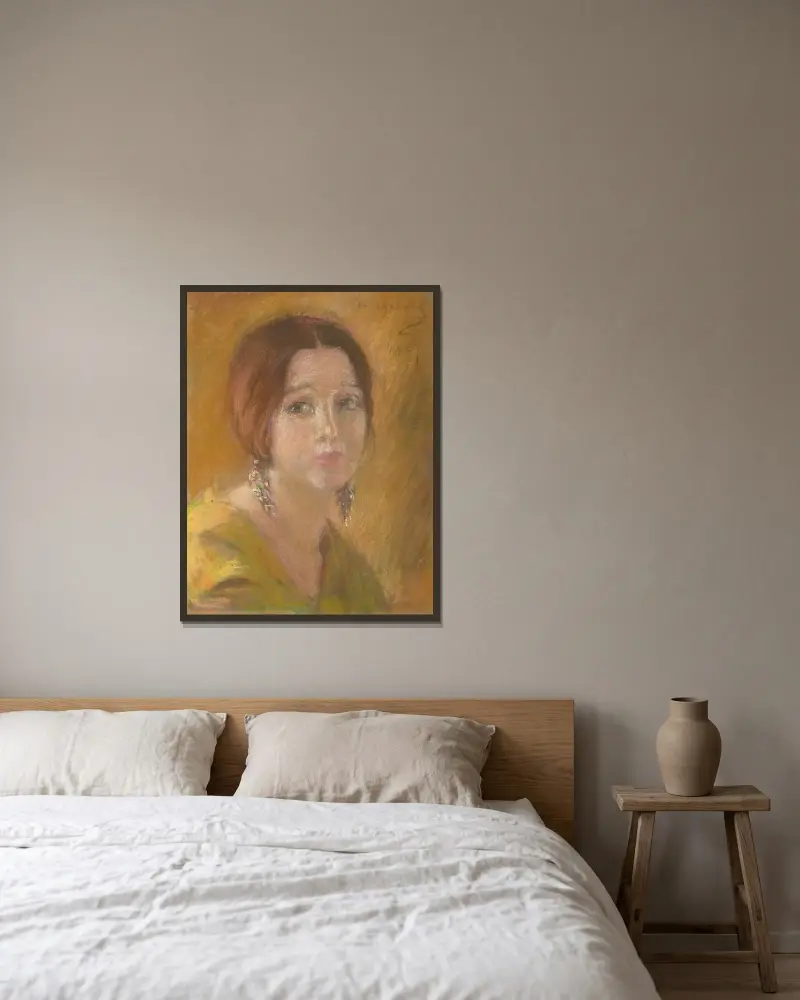 Studie av ett kvinnohuvud av Alice Pike Barney inramad på en vägg