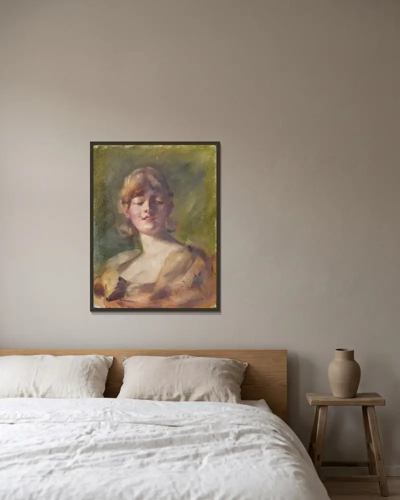 Studie av huvud av Alice Pike Barney inramad på en vägg