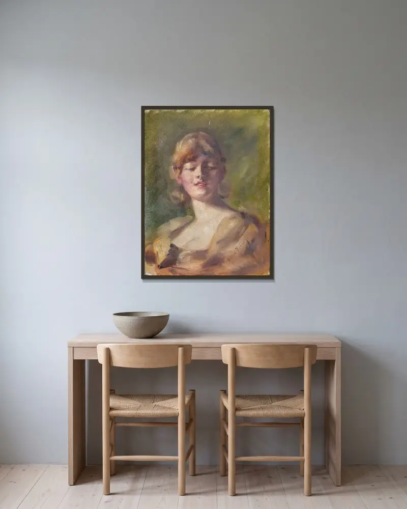 Studie av huvud av Alice Pike Barney inramad på en vägg