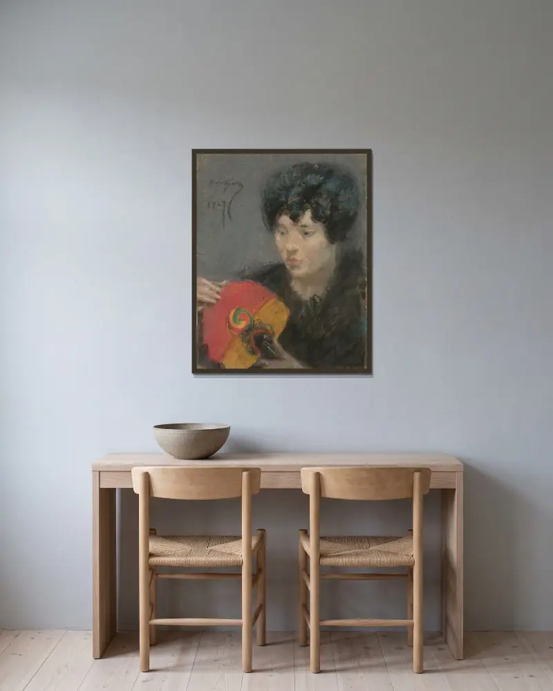 Studie mit Fächer von Alice Pike Barney gerahmt an einer Wand