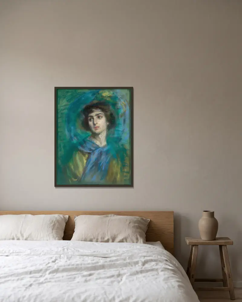Der blaue Schal von Alice Pike Barney gerahmt an einer Wand