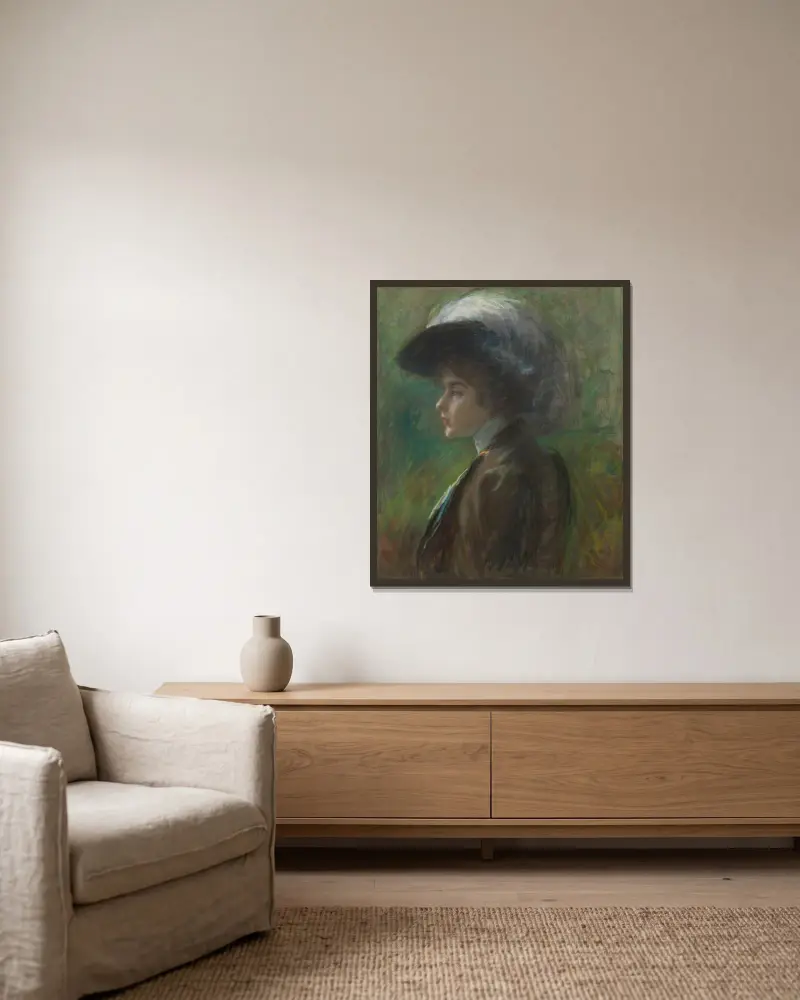 Der Federhut von Alice Pike Barney gerahmt an einer Wand