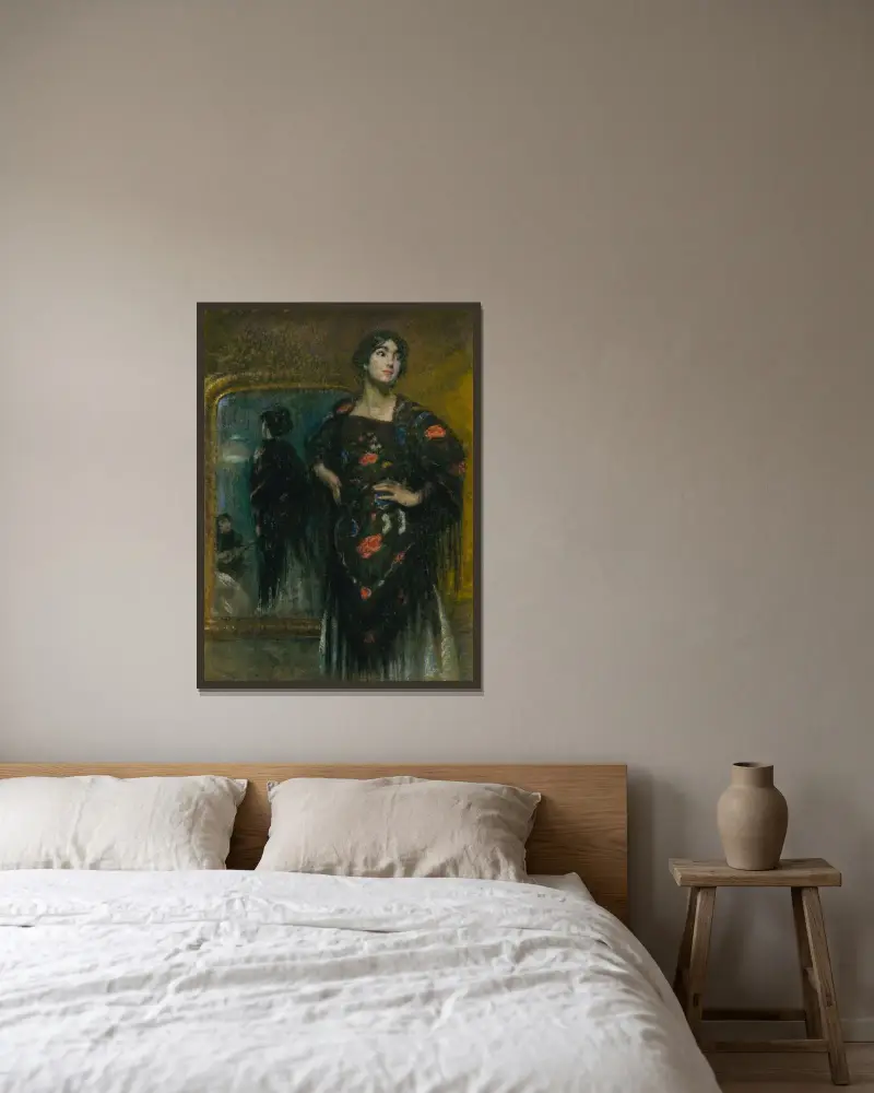 Den spanska sjalen av Alice Pike Barney inramad på en vägg